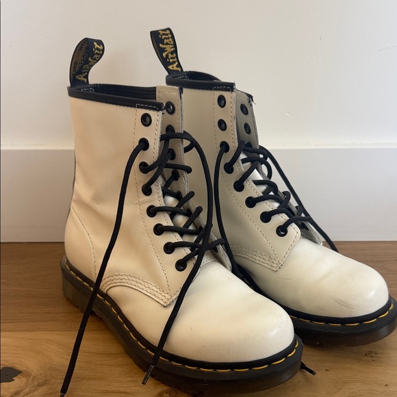 Dr. Martens Shoes - Dr. Martens White Leather Lace-Up Boots